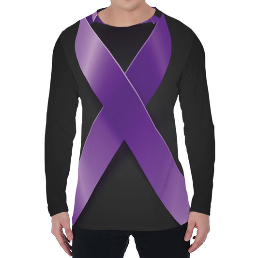Purple All Cancer Awareness Ribbon Print Men's Long Sleeve T-Shirt
