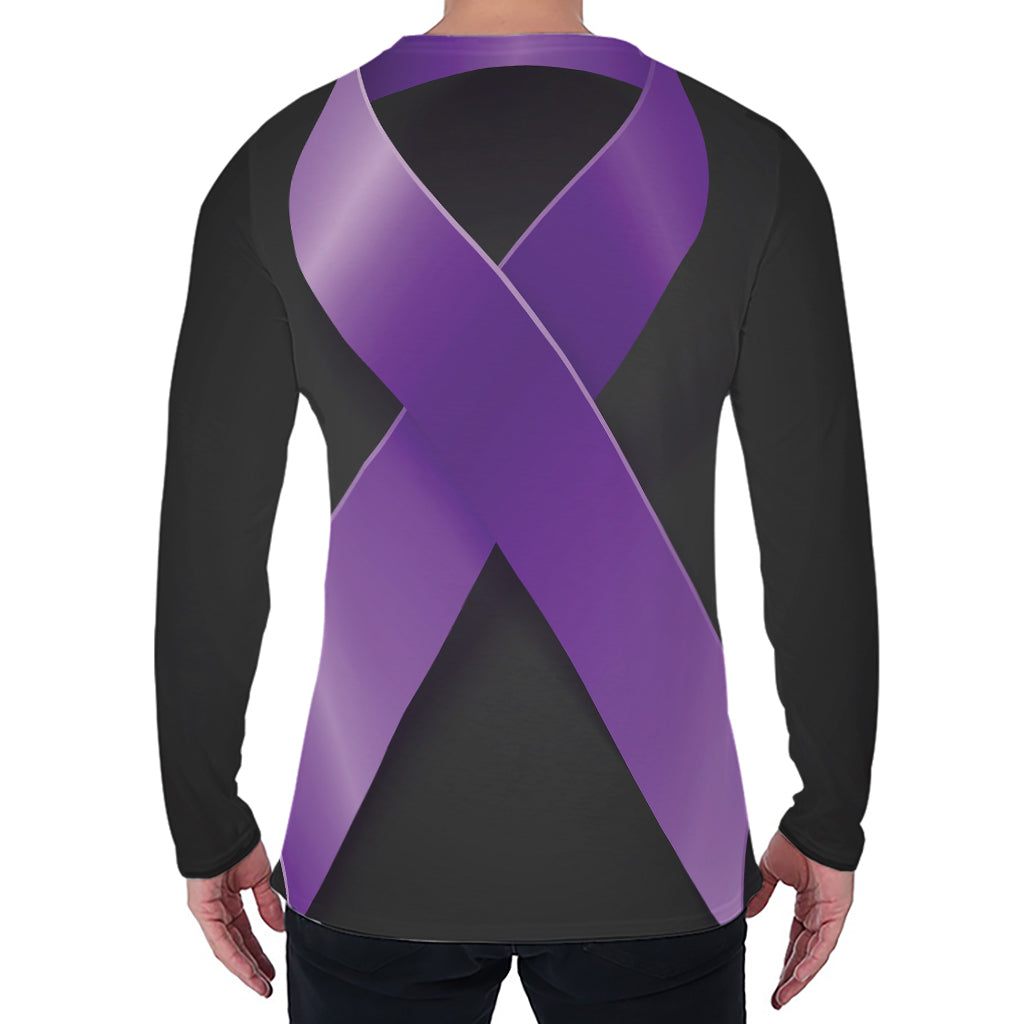 Purple All Cancer Awareness Ribbon Print Men's Long Sleeve T-Shirt