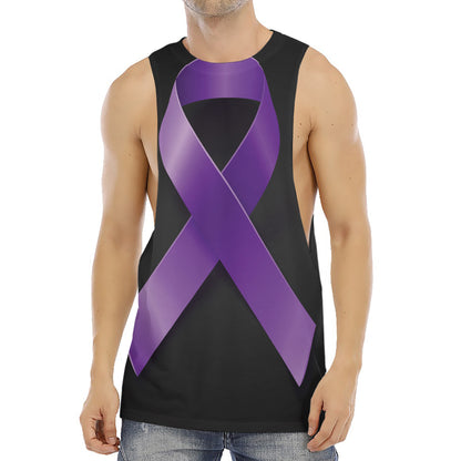Purple All Cancer Awareness Ribbon Print Men's Muscle Tank Top