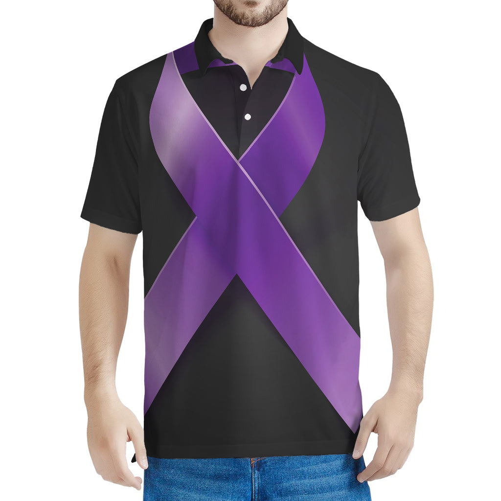 Purple All Cancer Awareness Ribbon Print Men's Polo Shirt