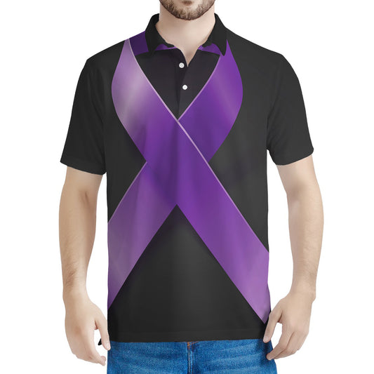 Purple All Cancer Awareness Ribbon Print Men's Polo Shirt