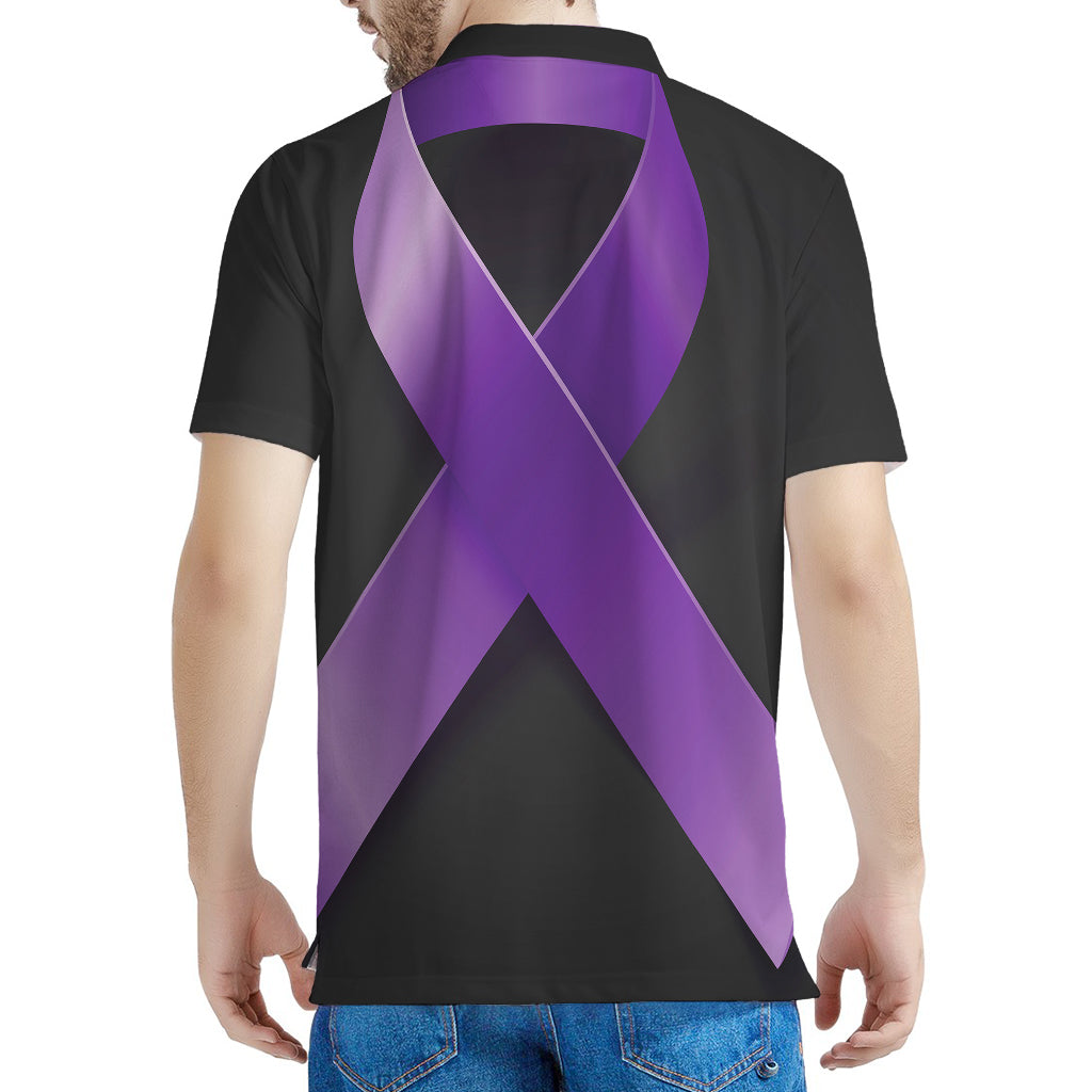 Purple All Cancer Awareness Ribbon Print Men's Polo Shirt