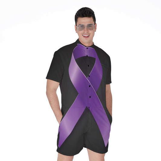 Purple All Cancer Awareness Ribbon Print Men's Rompers