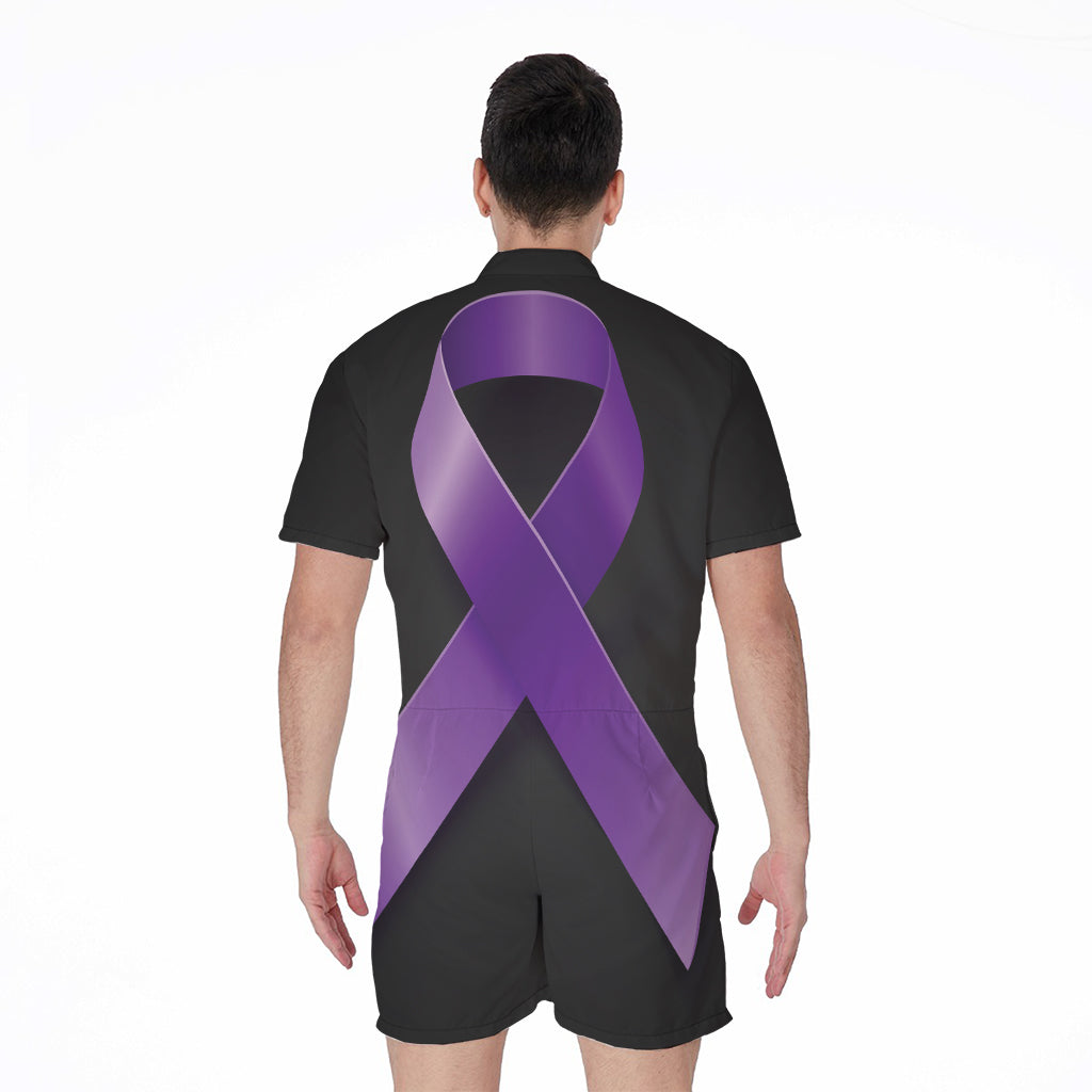 Purple All Cancer Awareness Ribbon Print Men's Rompers