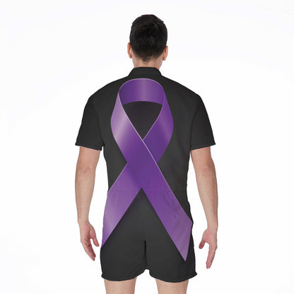 Purple All Cancer Awareness Ribbon Print Men's Rompers