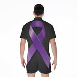 Purple All Cancer Awareness Ribbon Print Men's Rompers