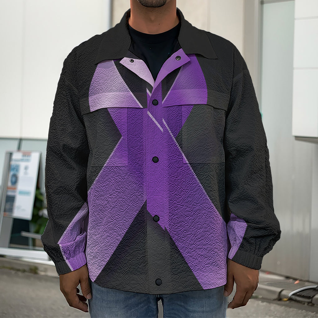 Purple All Cancer Awareness Ribbon Print Men's Shirt Jacket