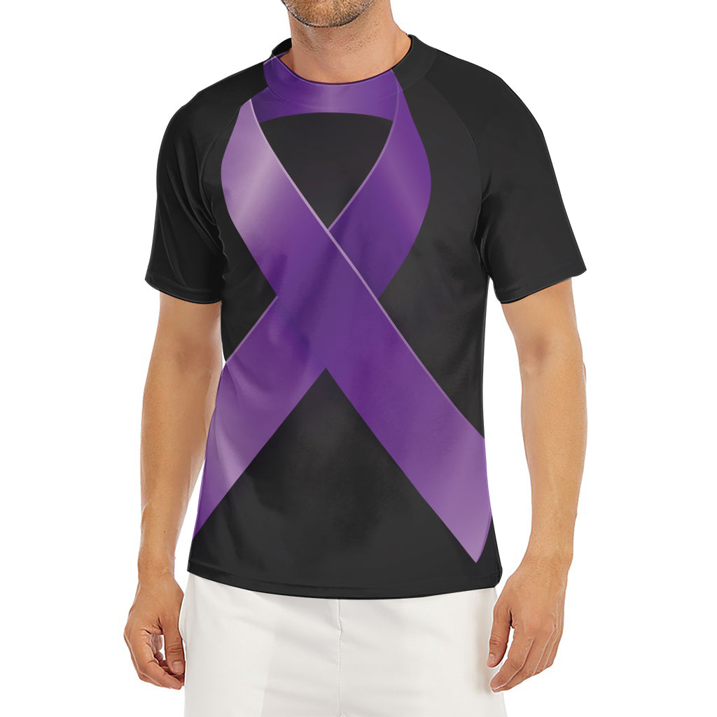Purple All Cancer Awareness Ribbon Print Men's Short Sleeve Rash Guard