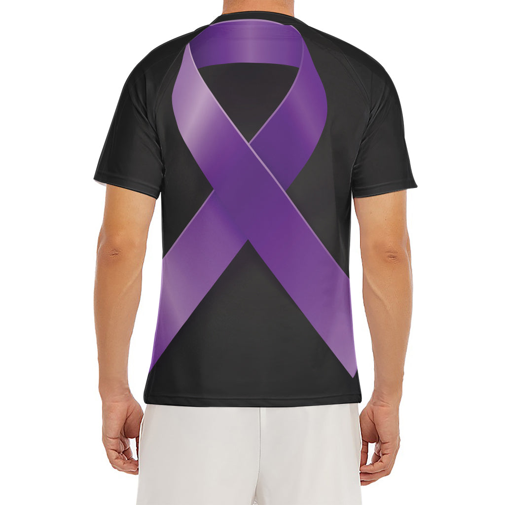 Purple All Cancer Awareness Ribbon Print Men's Short Sleeve Rash Guard