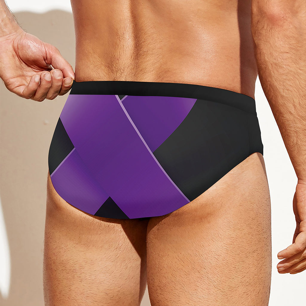 Purple All Cancer Awareness Ribbon Print Men's Swim Briefs