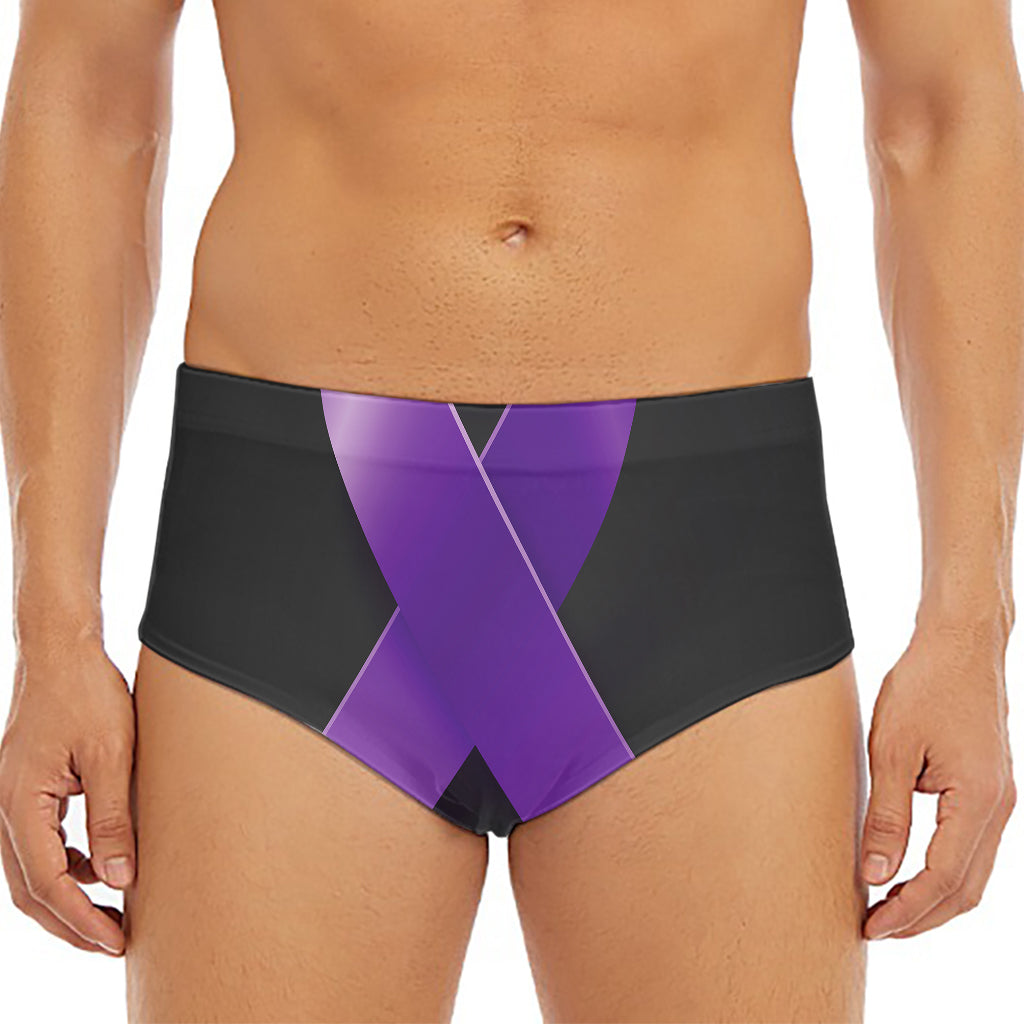 Purple All Cancer Awareness Ribbon Print Men's Triangle Swim Briefs