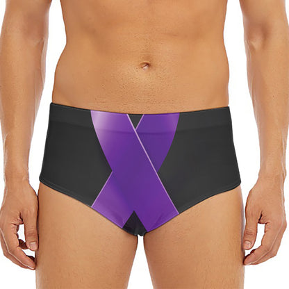 Purple All Cancer Awareness Ribbon Print Men's Triangle Swim Briefs