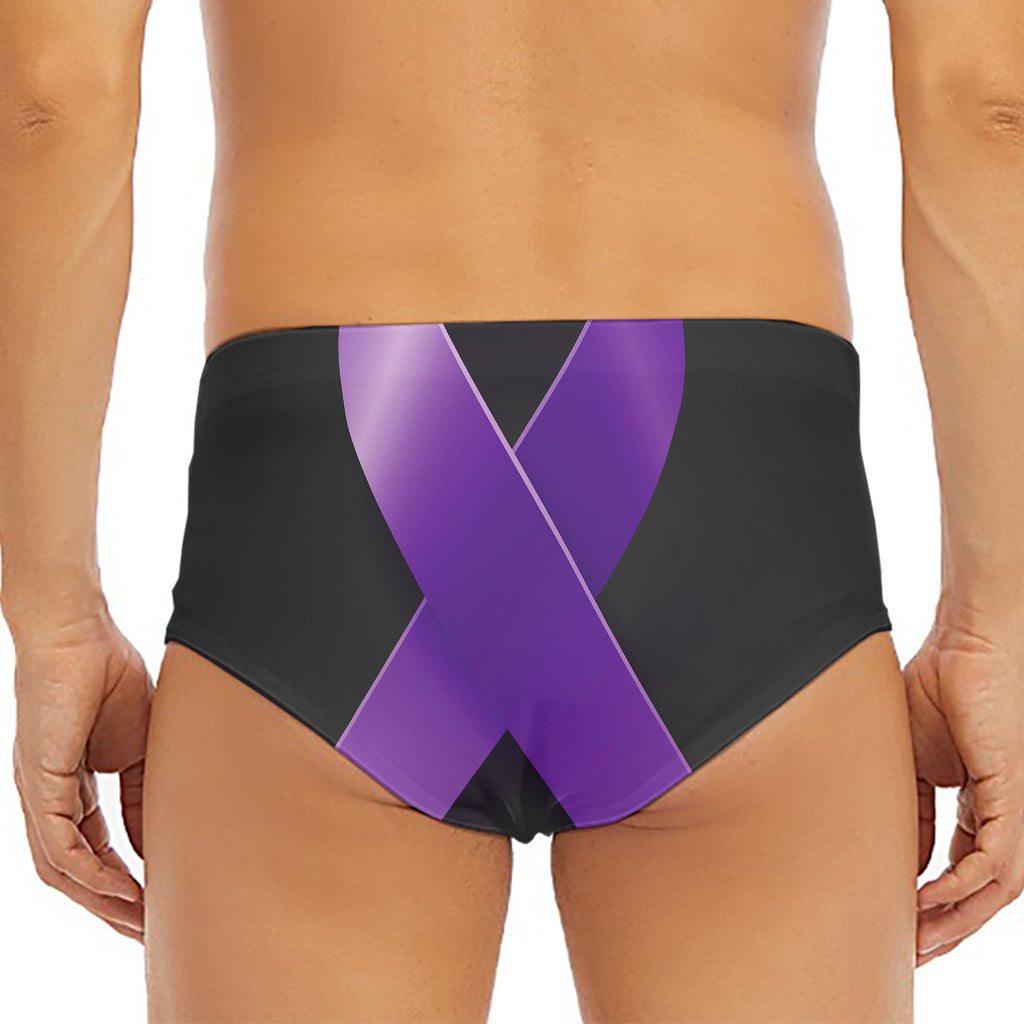 Purple All Cancer Awareness Ribbon Print Men's Triangle Swim Briefs