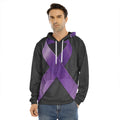 Purple All Cancer Awareness Ribbon Print Men's Velvet Pullover Hoodie