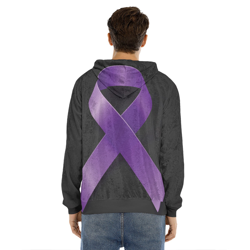 Purple All Cancer Awareness Ribbon Print Men's Velvet Pullover Hoodie