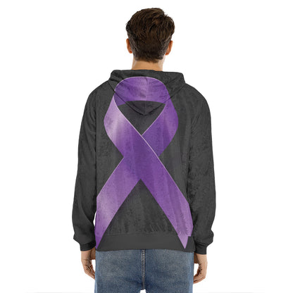 Purple All Cancer Awareness Ribbon Print Men's Velvet Pullover Hoodie