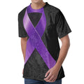 Purple All Cancer Awareness Ribbon Print Men's Velvet T-Shirt