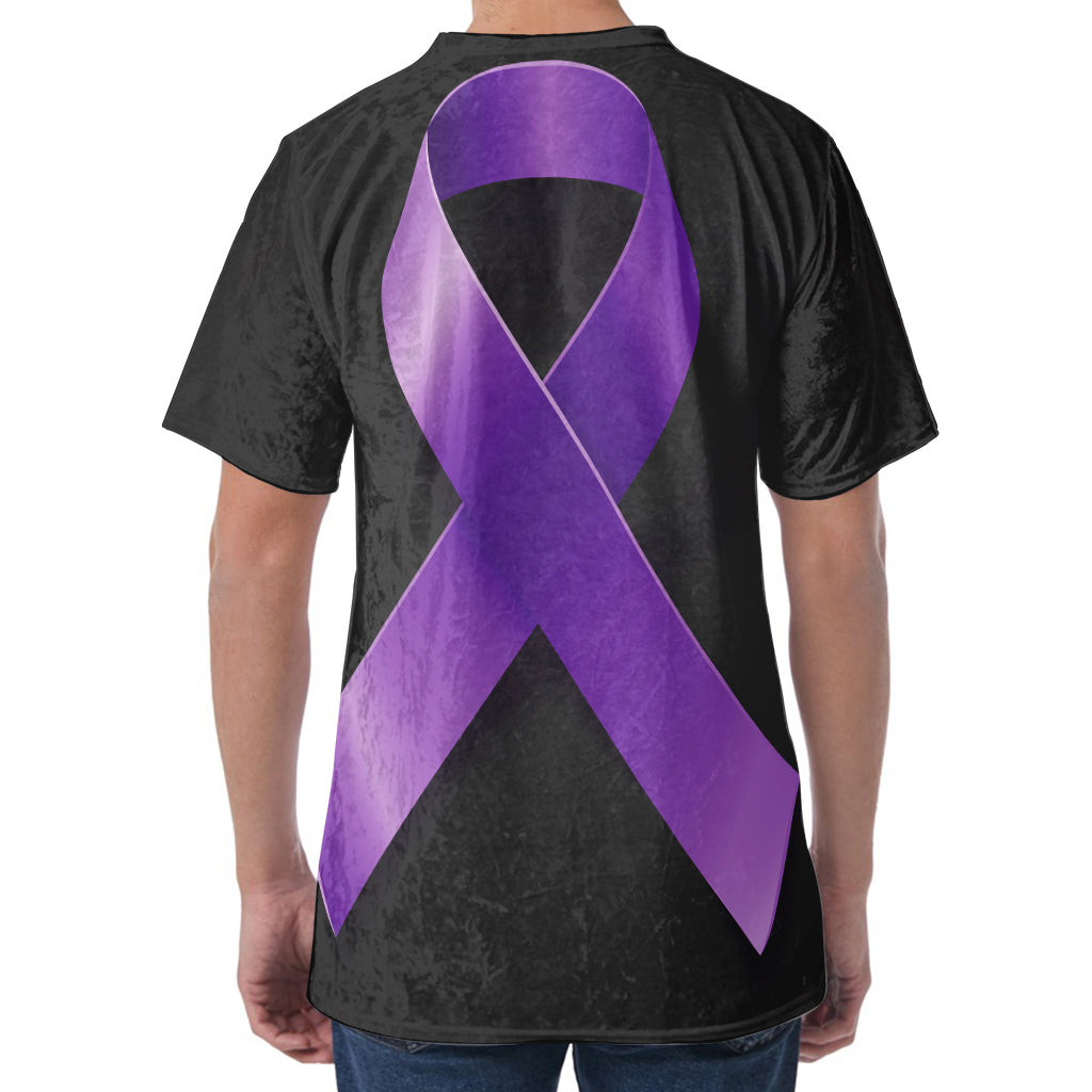 Purple All Cancer Awareness Ribbon Print Men's Velvet T-Shirt