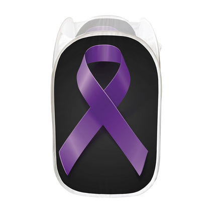 Purple All Cancer Awareness Ribbon Print Mesh Laundry Hamper