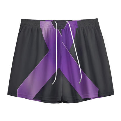 Purple All Cancer Awareness Ribbon Print Mesh Shorts