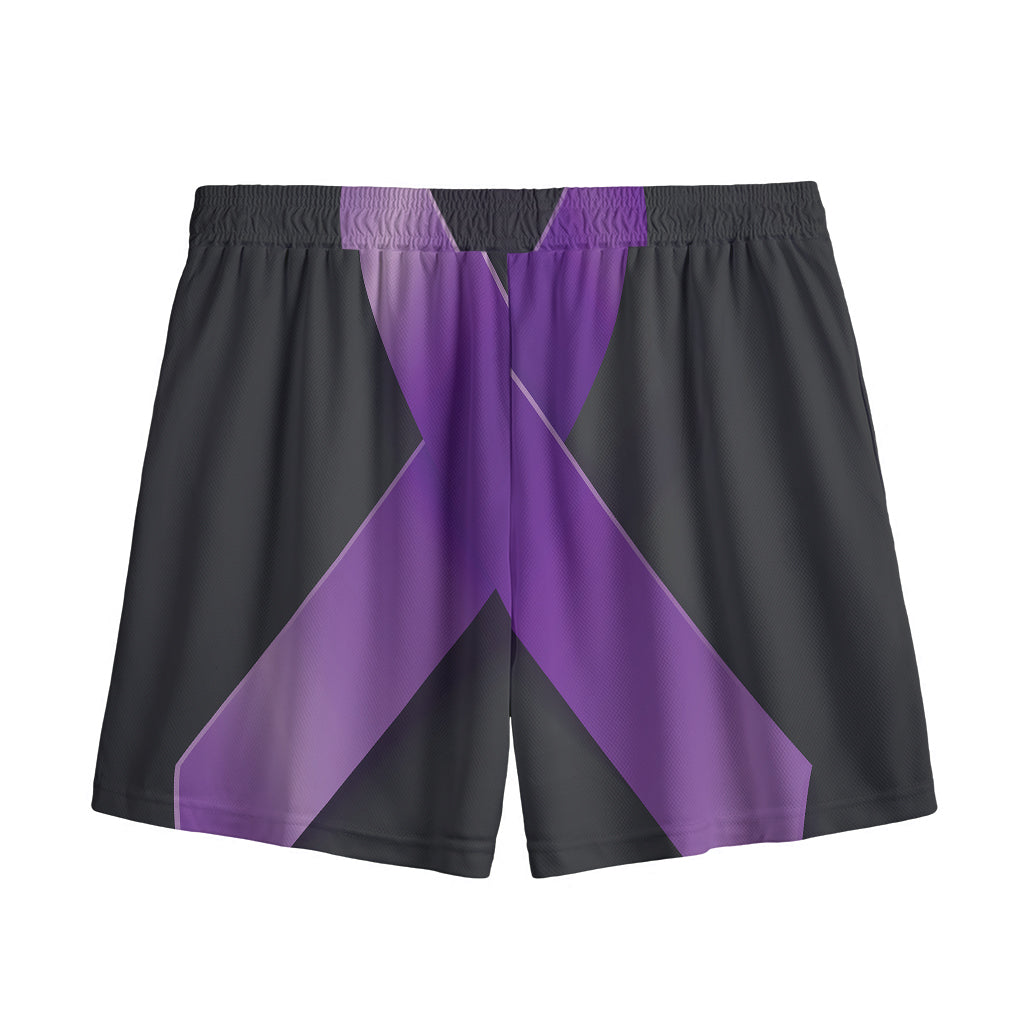 Purple All Cancer Awareness Ribbon Print Mesh Shorts