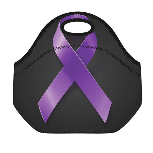 Purple All Cancer Awareness Ribbon Print Neoprene Lunch Bag