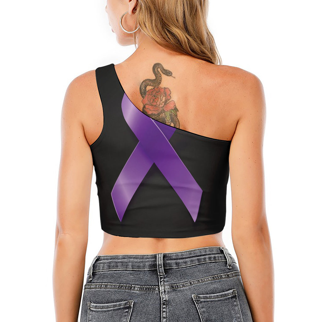Purple All Cancer Awareness Ribbon Print One Shoulder Crop Top
