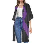 Purple All Cancer Awareness Ribbon Print Open Front Beach Cover Up