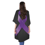 Purple All Cancer Awareness Ribbon Print Open Front Beach Cover Up