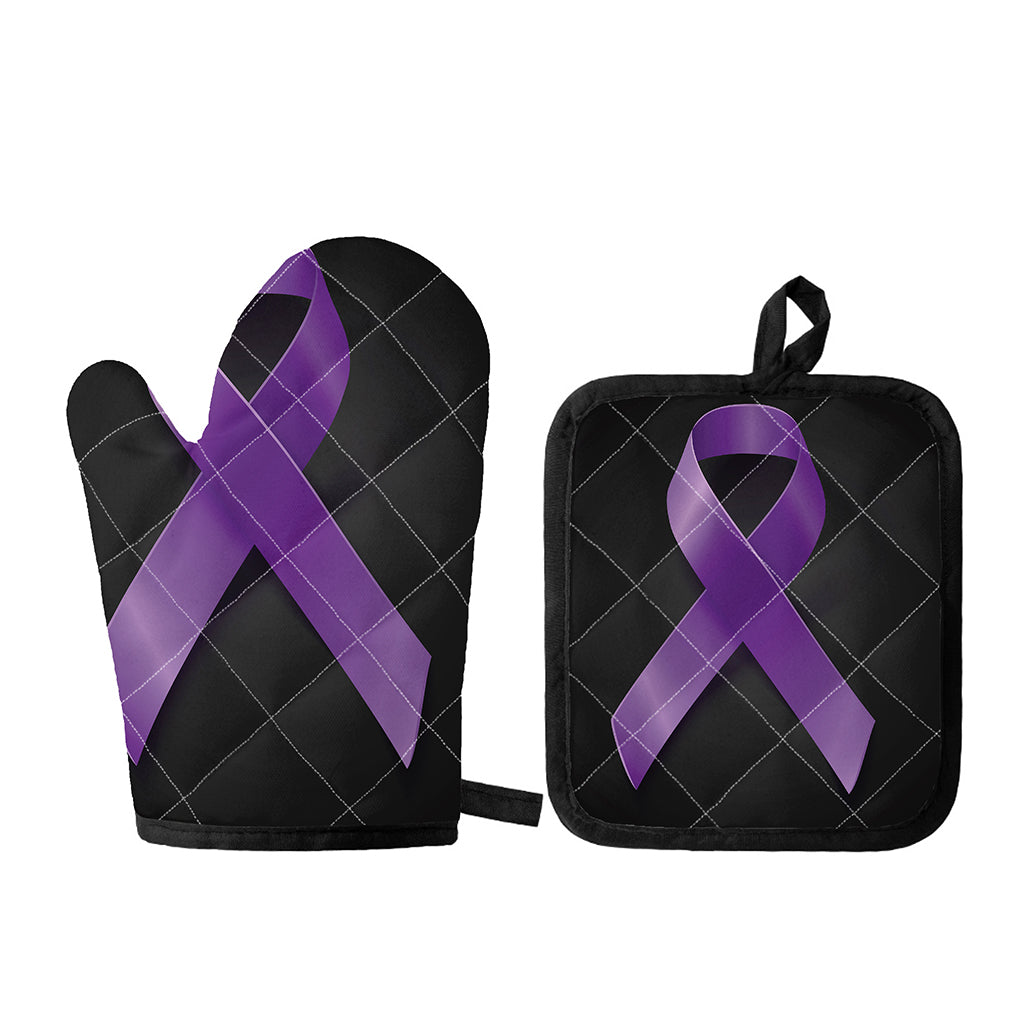 Purple All Cancer Awareness Ribbon Print Oven Mitt And Pot Holder Set