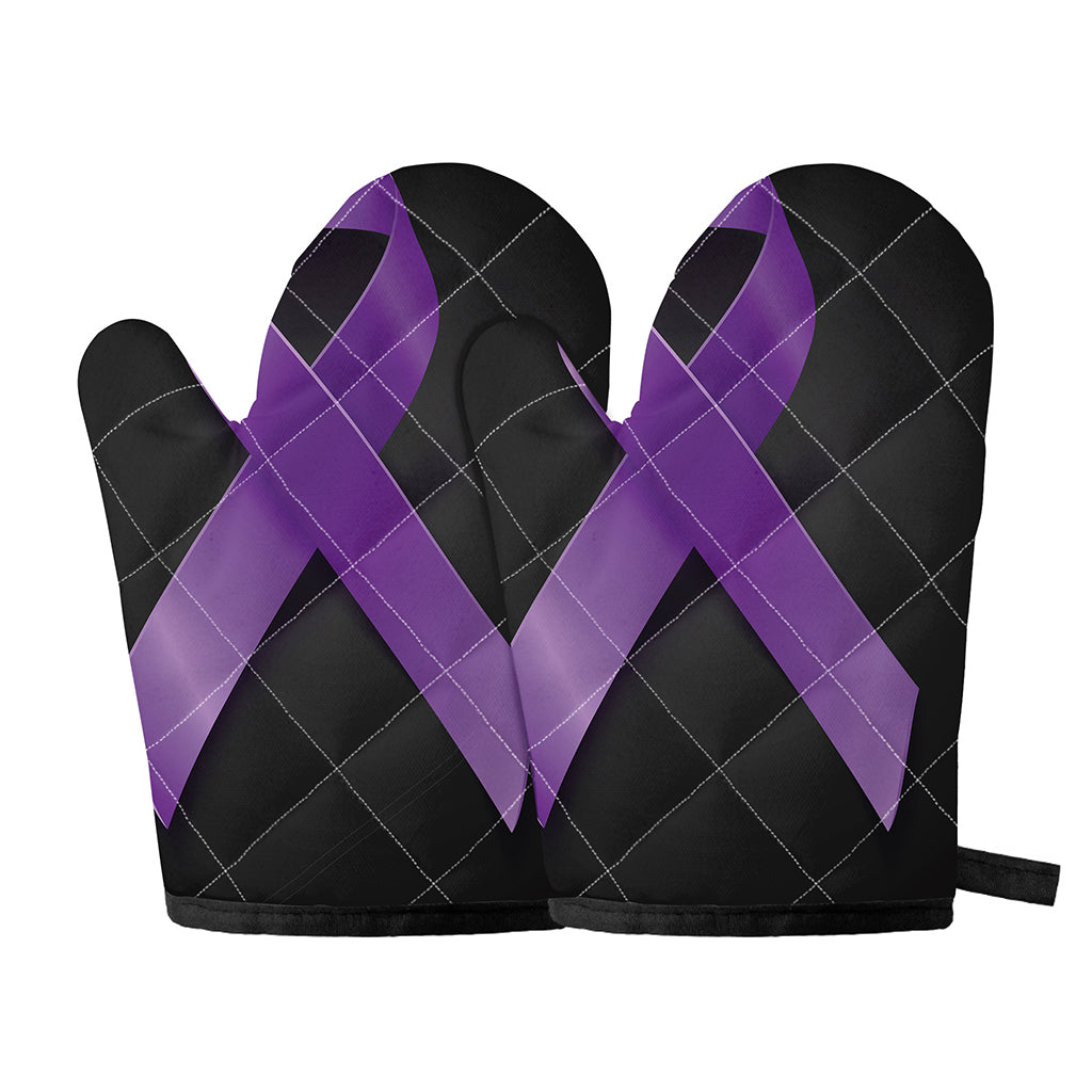Purple All Cancer Awareness Ribbon Print Oven Mitts