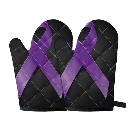 Purple All Cancer Awareness Ribbon Print Oven Mitts