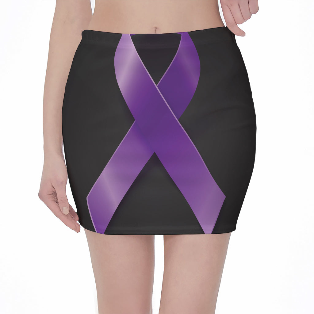 Purple All Cancer Awareness Ribbon Print Pencil Mini Skirt