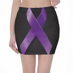 Purple All Cancer Awareness Ribbon Print Pencil Mini Skirt