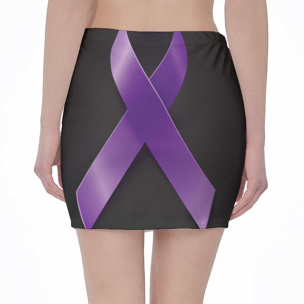 Purple All Cancer Awareness Ribbon Print Pencil Mini Skirt