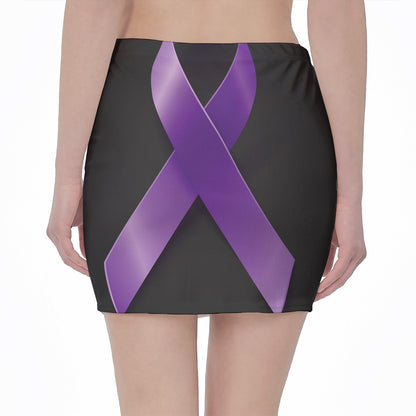 Purple All Cancer Awareness Ribbon Print Pencil Mini Skirt