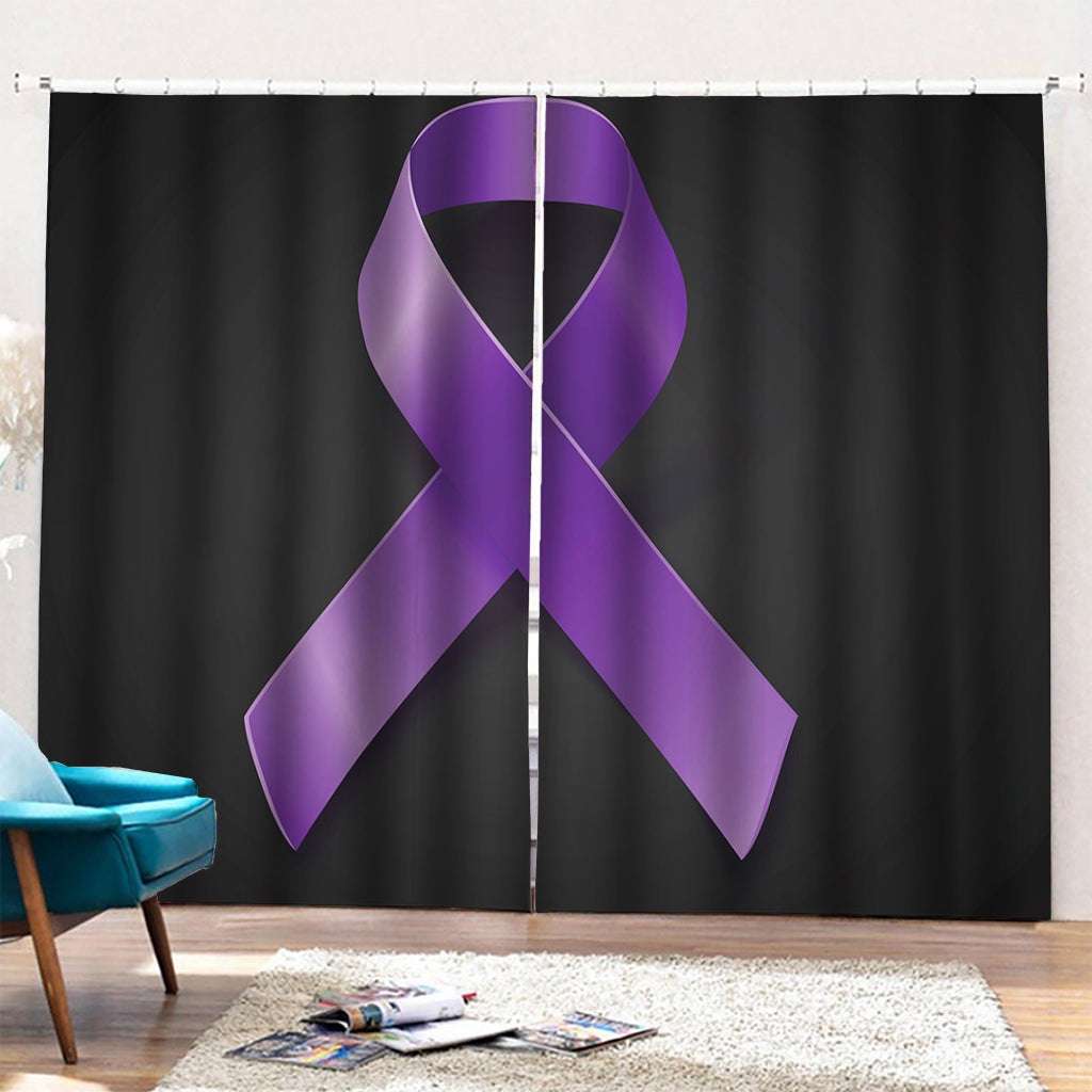 Purple All Cancer Awareness Ribbon Print Pencil Pleat Curtains