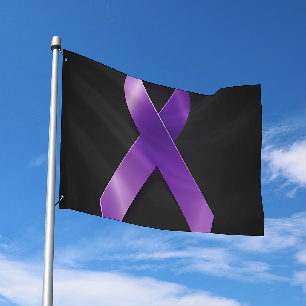 Purple All Cancer Awareness Ribbon Print Polyester Flag
