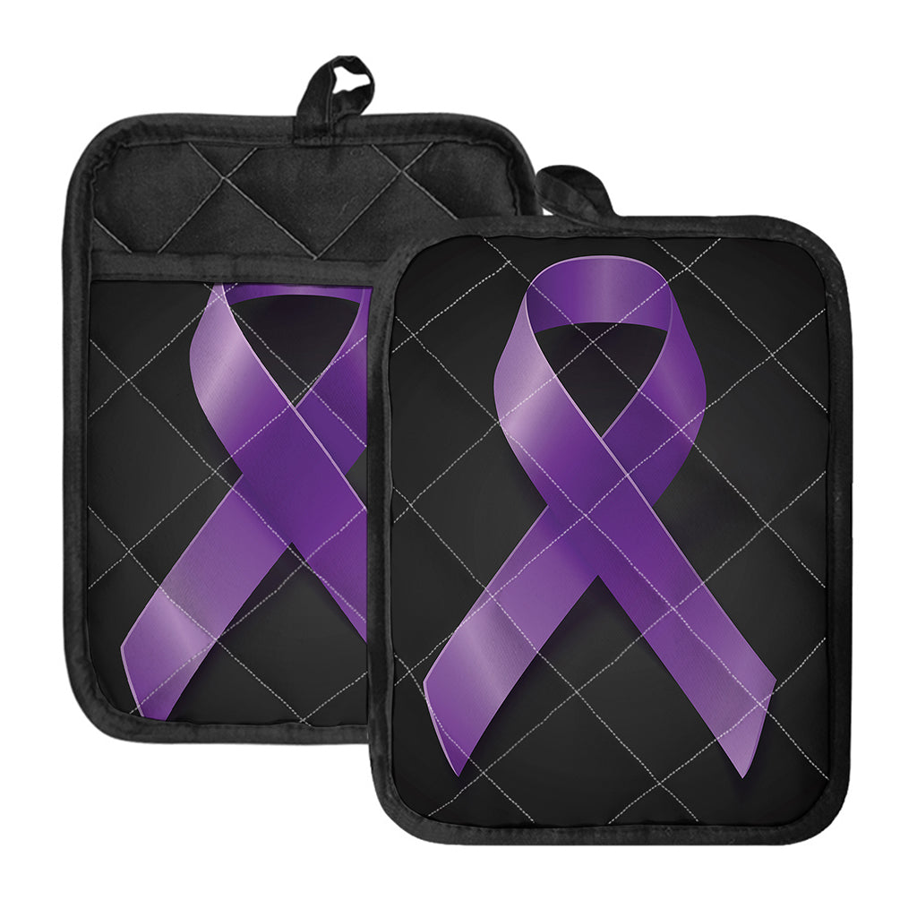 Purple All Cancer Awareness Ribbon Print Pot Holders With Pocket