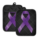 Purple All Cancer Awareness Ribbon Print Pot Holders With Pocket