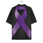 Purple All Cancer Awareness Ribbon Print Rayon Hawaiian Shirt
