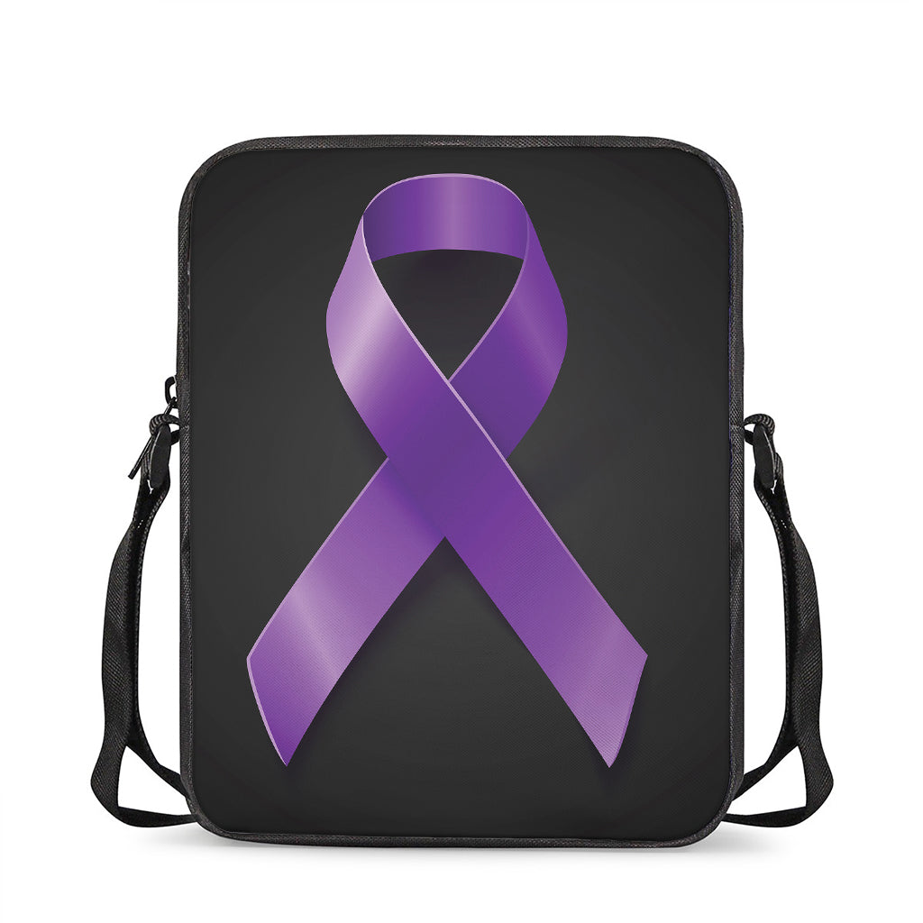 Purple All Cancer Awareness Ribbon Print Rectangular Crossbody Bag