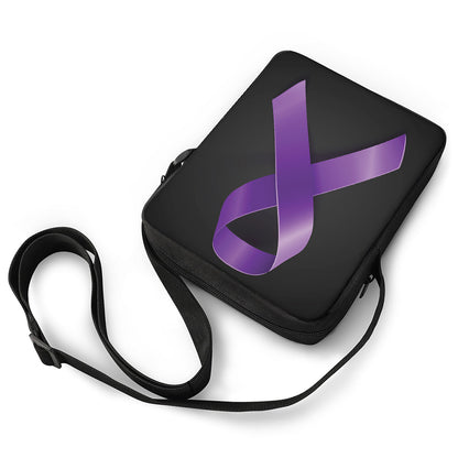 Purple All Cancer Awareness Ribbon Print Rectangular Crossbody Bag