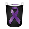 Purple All Cancer Awareness Ribbon Print Round Laundry Basket