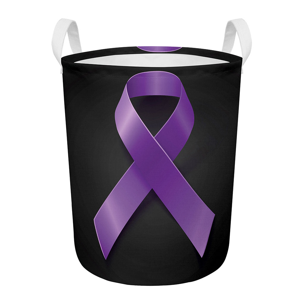 Purple All Cancer Awareness Ribbon Print Round Laundry Basket
