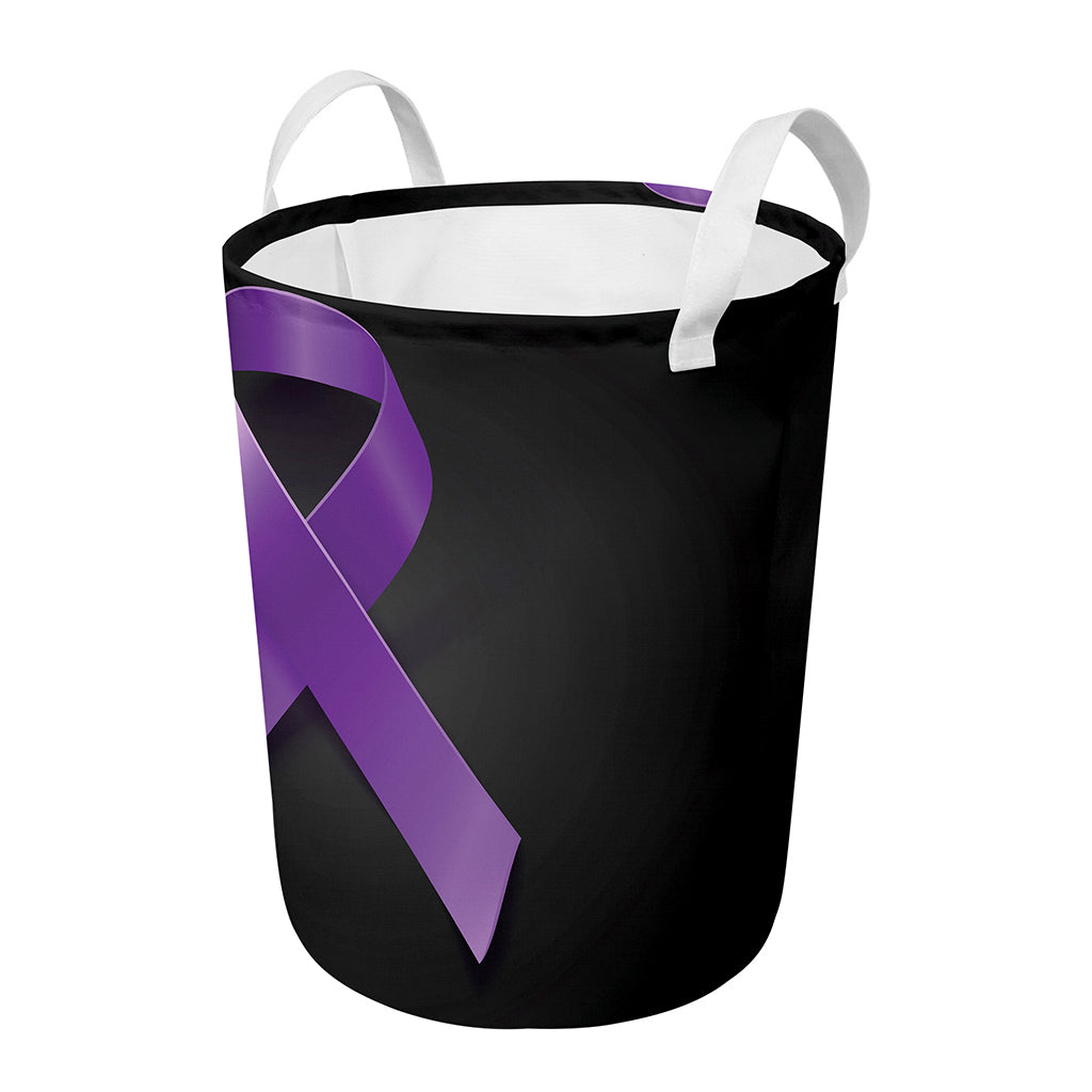 Purple All Cancer Awareness Ribbon Print Round Laundry Basket