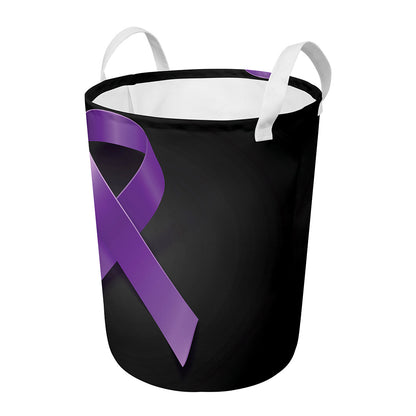 Purple All Cancer Awareness Ribbon Print Round Laundry Basket