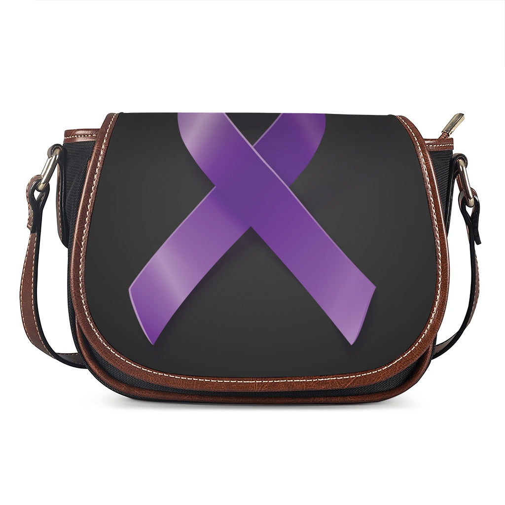 Purple All Cancer Awareness Ribbon Print Saddle Bag