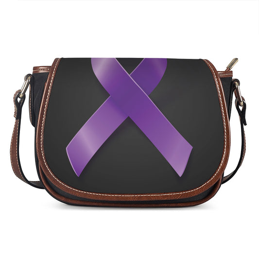 Purple All Cancer Awareness Ribbon Print Saddle Bag