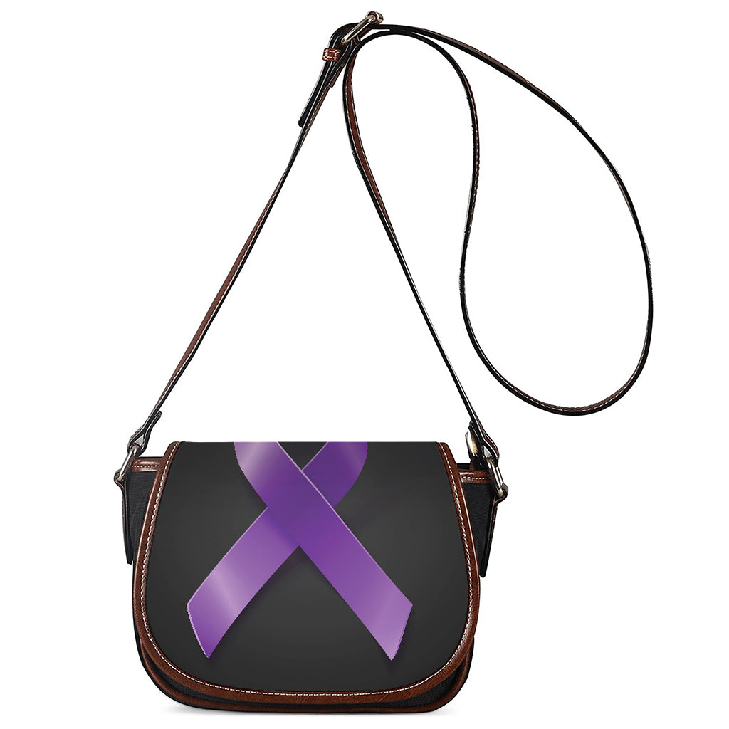 Purple All Cancer Awareness Ribbon Print Saddle Bag